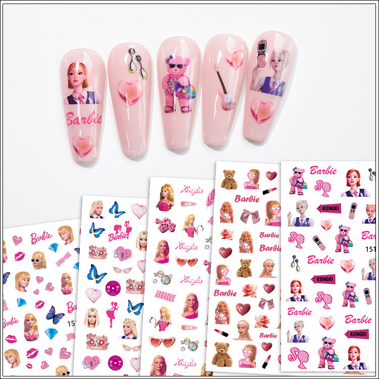 Cross-Border New Internet Celebrity Barbie Doll Nail Art Stickers Pink Bear Cute Foreign Trade Style Wholesale Nail Stickers Cross-Border New Internet Celebrity Barbie Doll Nail Art Stickers Pink Bear Cute Foreign Trade Style Wholesale Nail Stickers