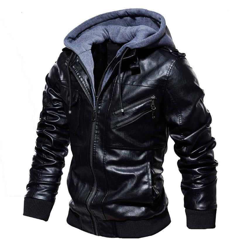 Polyurethane Autumn Jacket, European Style, Plus Sizes, Hooded with Velvet/Fleece Lining