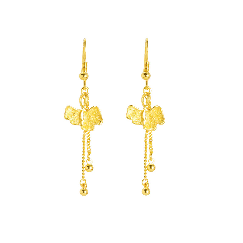 Ginkgo biloba arudo vietnamita pendientes de orejas frillones alta sensación de lujo ligero chapado en oro no desvanecer joyas accesorios al por mayor