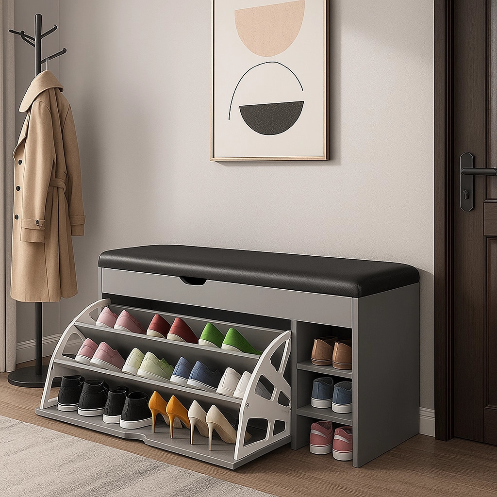Estrictamente seleccionado en el hogar para cambiar los zapatos taburetes se puede sentar en el soporte de zapatos integrado a prueba de polvo taburetes de asiento porche taburetes de almacenamiento simple taburetes de zapato cabina