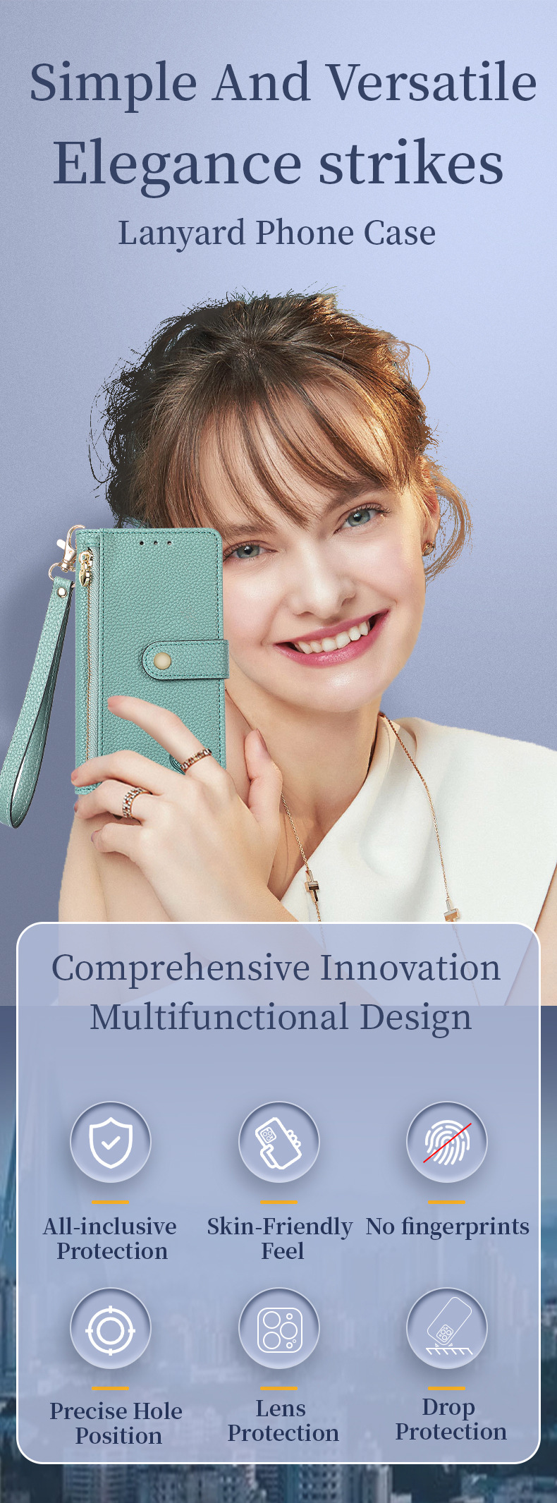 TechGlobe TechGlobe Source Compatible IPhone 17 Pro Max Heart-shaped Leather PU Lychee Texture RFID Anti-theft Lanyard Phone Case_voghion.com