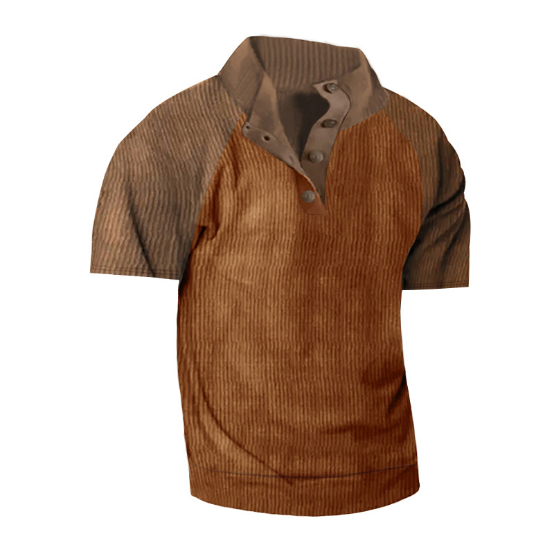 Verano transfronterizo para hombres al aire libre raglán de manga corta comercio exterior Amazon casual cuello alto deportes pana camiseta para hombres