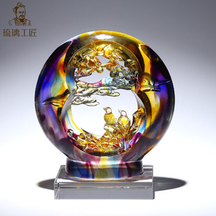 High-End Light Luxury Glass Crafts Ornaments Chinese Wedding Room Living Room Decoration Wedding Gifts for the Newlyweds