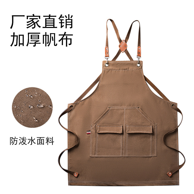 Thickened Waterproof Canvas Apron for Kitchen, Painting, Gardening, Barista, Milk Tea Shop, Restaurant, Cross-Border Oil-Proof