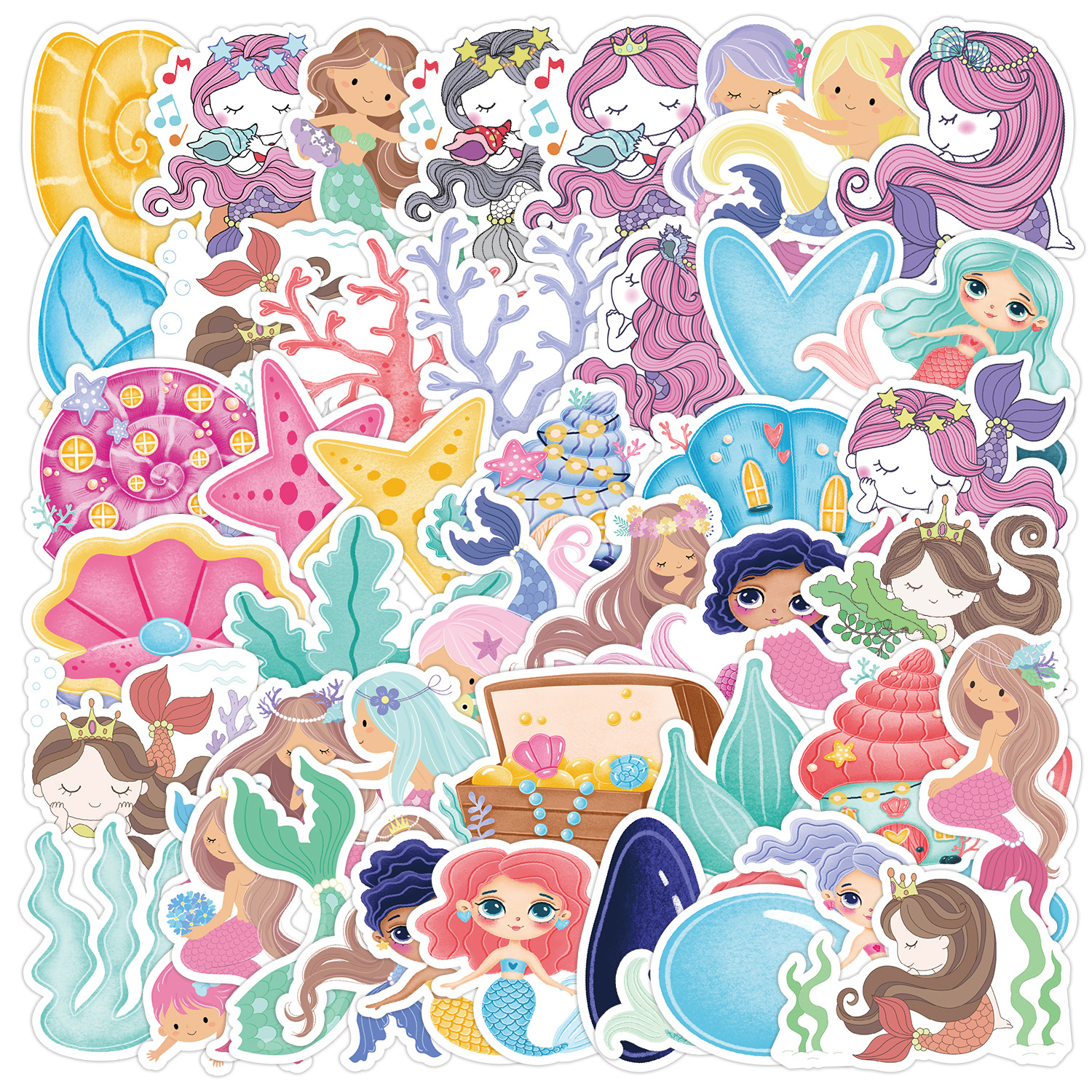 50 pegatinas de dibujos animados de sirena equipaje teléfono móvil portátil papelería pegatinas impermeable diario pegatinas al por mayor