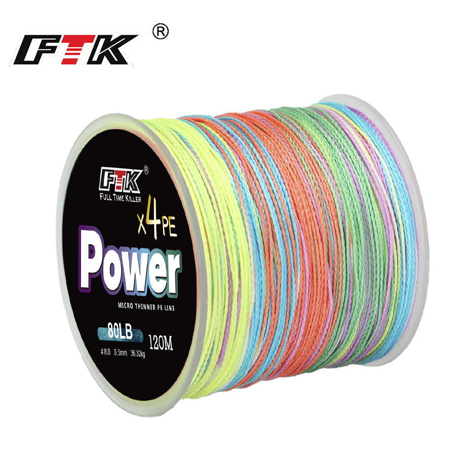 FTK Big Haul 120m Four-Strand PE Subline Fishing Line Braided Main Line Multicolor Line for Long Casting and Cross-Border Fishing