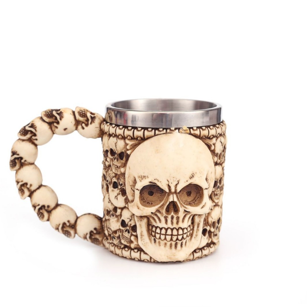 El Comercio exterior transfronterizo cráneo taza 3D tridimensional de doble capa de acero inoxidable artesanías de resina copa de vino en stock al por mayor