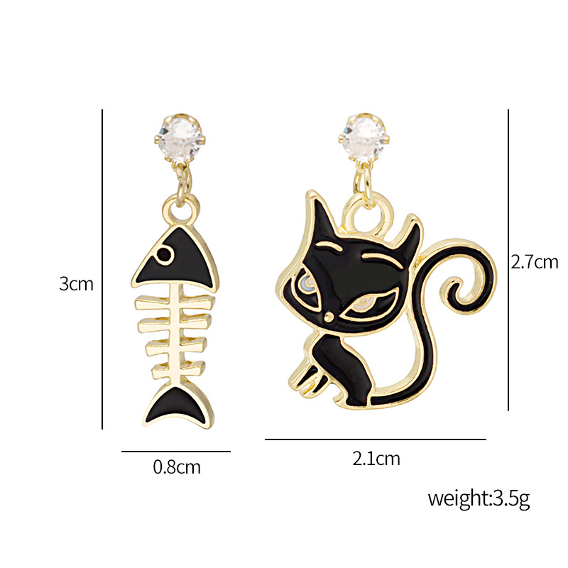 Fashion Cat Fish Bone Alloy Asymmetrical Plating Inlay Rhinestones Women's Drop Earrings 1 Pair display picture 1