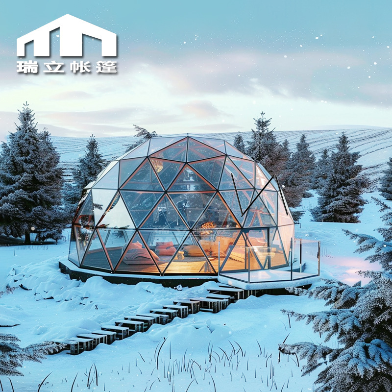 Campamento de 8 metros de vidrio transparente al aire libre sala de estrellas calentamiento al aire libre campamento de nieve esférica tienda de campaña de hotel