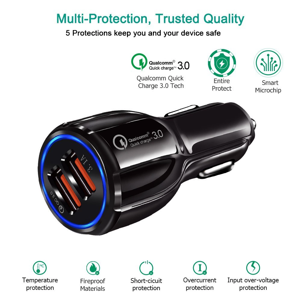 Производитель оптовое автозарядное устройство умное qc3.0 новый двойной порт автомобильное зарядное устройство двойной USB 12V быстрая зарядка головка зарядного устройства