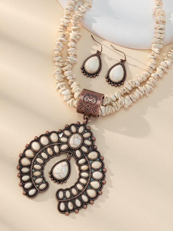 Casual Retro Geometric Alloy Turquoise Plating Unisex Earrings Necklace display picture 1