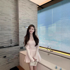 若语 轻颜韩女 纯欲气质网纱拼接吊带针织开衫半身裙套组早秋