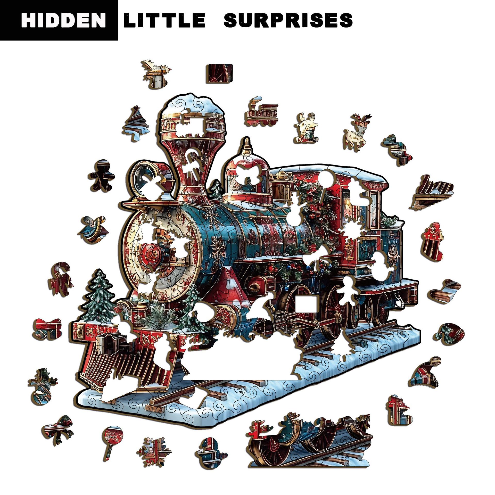 Wacocetoy Cross-Border Christmas Train Puzzle Toy Wooden Irregular Puzzle Game Piggy Bank Stress Relief Puzzle