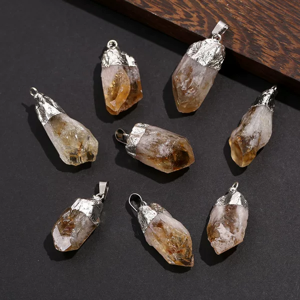 Natural Citrine Pendant Electroplated Raw Stone Irregular Necklace Crystal Gravel Pendant DIY Jewelry Accessories Cross-Border