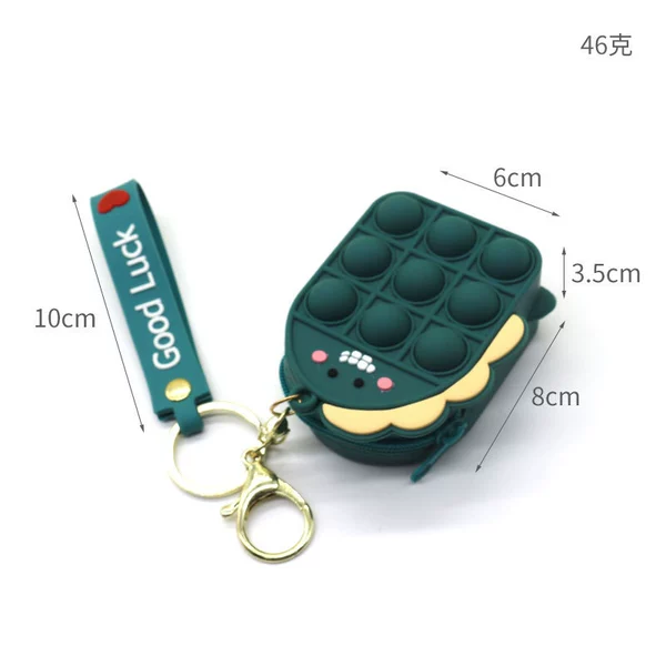 Small green dinosaur, key bag