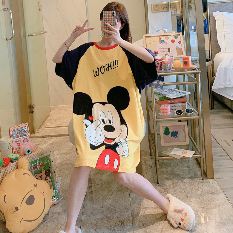 Camisón de manga corta suelto de estilo coreano para mujer verano lindo mickey girl plus size transmisión en vivo transfronteriza comercio exterior ropa para el hogar
