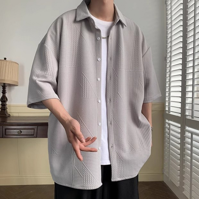 Shirt 2025 Short-Sleeved Summer Hong Kong Style High-End Men's Jacket Trendy Loose New Versatile Jacquard Shirt