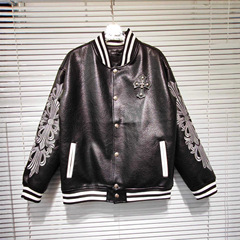 25高品质 ch 克罗秋冬新款拼皮走秀款棒球服飞行皮夹克外套一件批