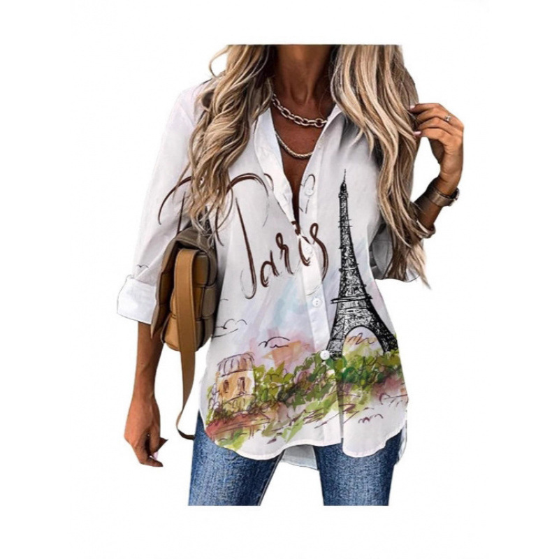 European and American Amazon Cross-Border Export Summer New 3D Printed Women's Long-Sleeved Loose Large Size Cardigan Shirt Women's Clothing