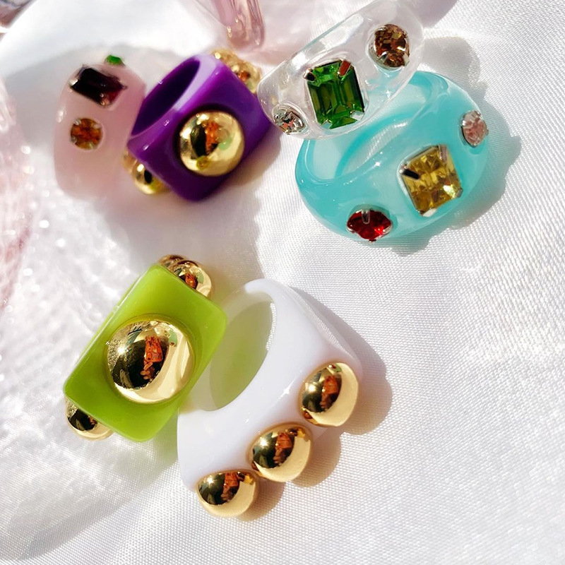18g Weight Artificial Rhinestones Inlay Material Rings Classification Casual Candy Arylic Plating Inlay Artificial Rhinestones Women'S Rings