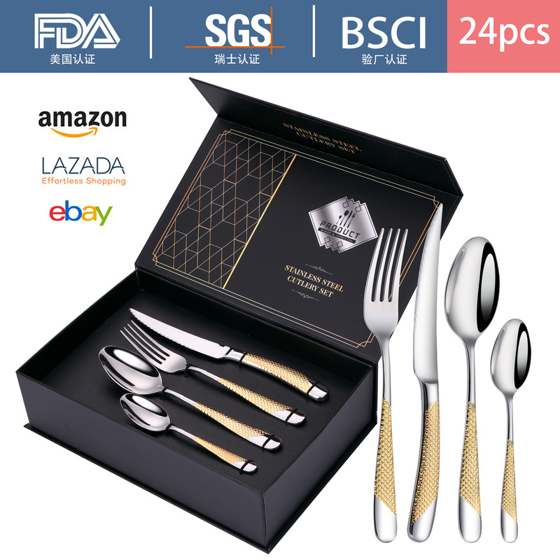 Cross-border Amazon Star Diamond Western-style Knife, Fork and Spoon 24-piece Set Household 304 Stainless Steel Steak Knife and Fork Western Tableware Cross-border Amazon Star Diamond Western-style Knife, Fork and Spoon 24-piece Set Household 304 Stainless Steel Steak Knife and Fork Western Tableware