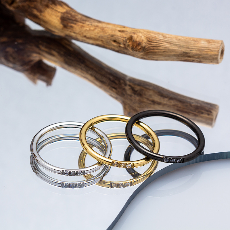 Daily, Street Occasion Titanium Steel Material Lady Simple Style Geometric Titanium Steel Inlay Zircon Rings