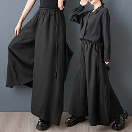 实拍春装新款宽松暗黑风单侧立体大口袋设计百搭休闲阔腿裤裙