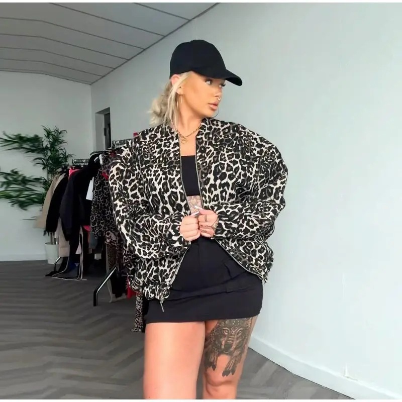 Cross-Border European and American Clothing Aliexpress Popular Leopard Print Jacket Loose Fit
