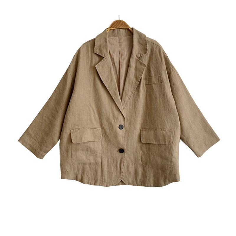 9957 linen suit 9 linen suit short trench coat top cotton lining-linen surface