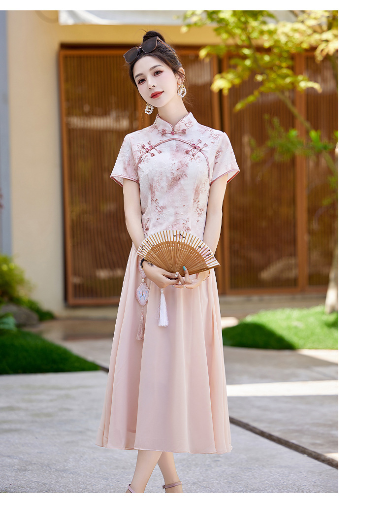 Bộ áo kiểu Trung Quốc mới và váy dài vừa phải hai mảnh mùa hè AH2438 — Màu hồng, Màu xanh lá chi tiết 24