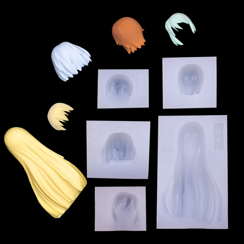 Ultra-ligero arcilla muñeca pelo silicona molde suave cerámica anime personaje peinado haciendo flequillos largo pelo corto fondant molde