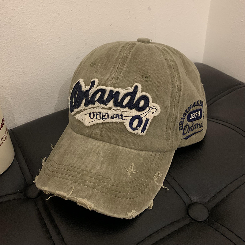 01 patched hole baseball cap-khaki