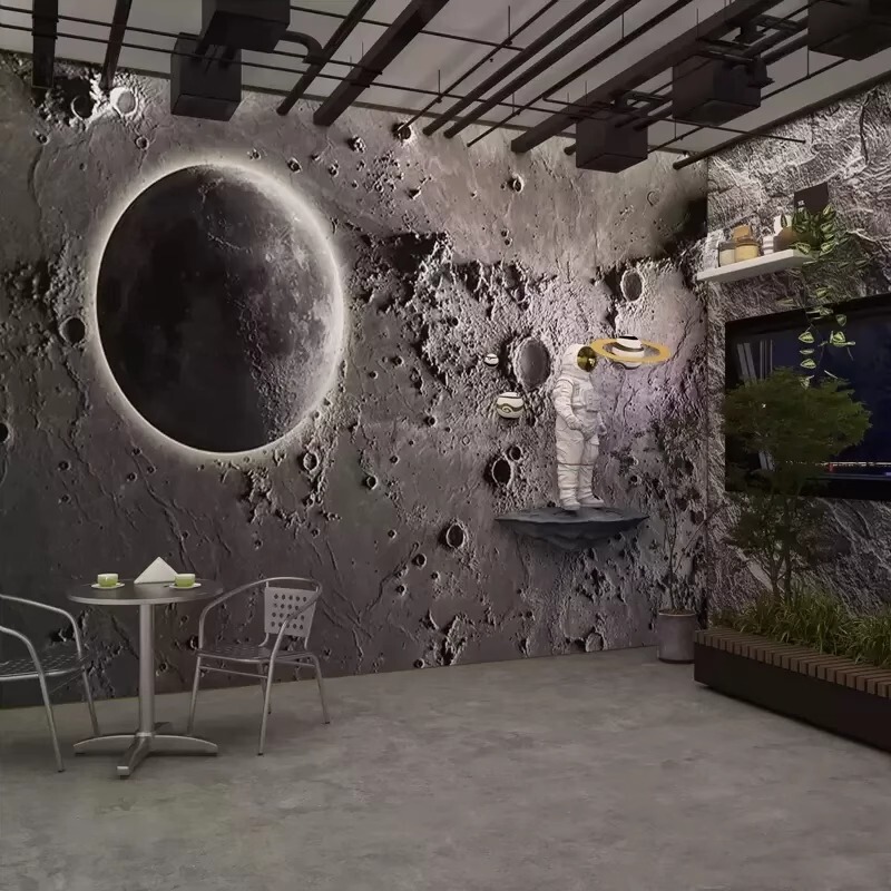 3d凹凸月球表面浮雕背景墙纸网红咖啡理发店铺壁画工业风星空壁纸|undefined