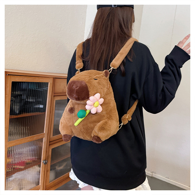 756g Weight Zipper Closure Type Single Shoulder Strap, Double Shoulder Straps Strap Type Shoulder Bag, Functional Backpack Bags Type Party, Street, Shopping Occasion Plush Material Women's Backpack Backpack Animal, Capybara Pattern All Seasons Season Unisex Gender Elegant, Streetwear Style Square Shape Animal Capybara Party Street Shopping Women's Backpack 3
