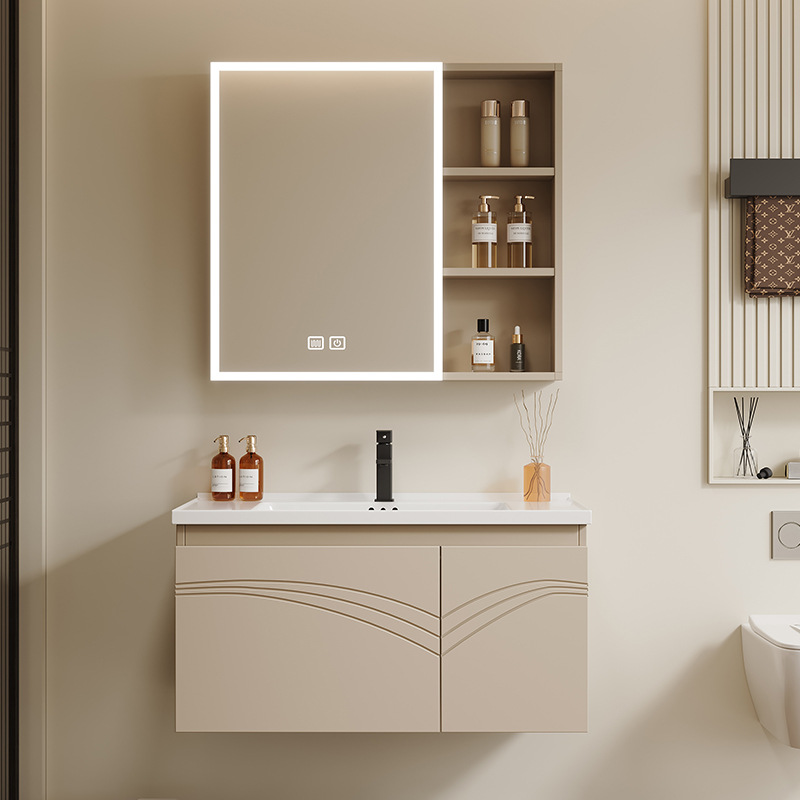 Gabinete de baño de aire crema cerámica integral lavabo de baño lavabo