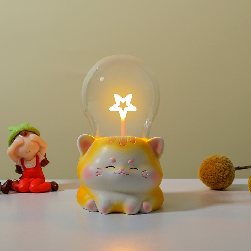 Lámpara de noche lámpara luminosa base de resina creativa para gatos adornos de animales decoración de escritorio exhibición artesanía regalos