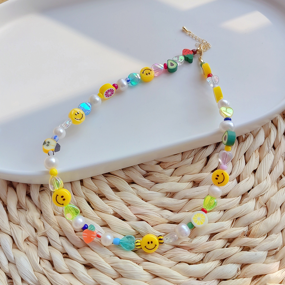 1 Piece Sweet Fruit Heart Shape Smiley Face Arylic Pearl soft clay Irregular Beaded Knitting Womenu0