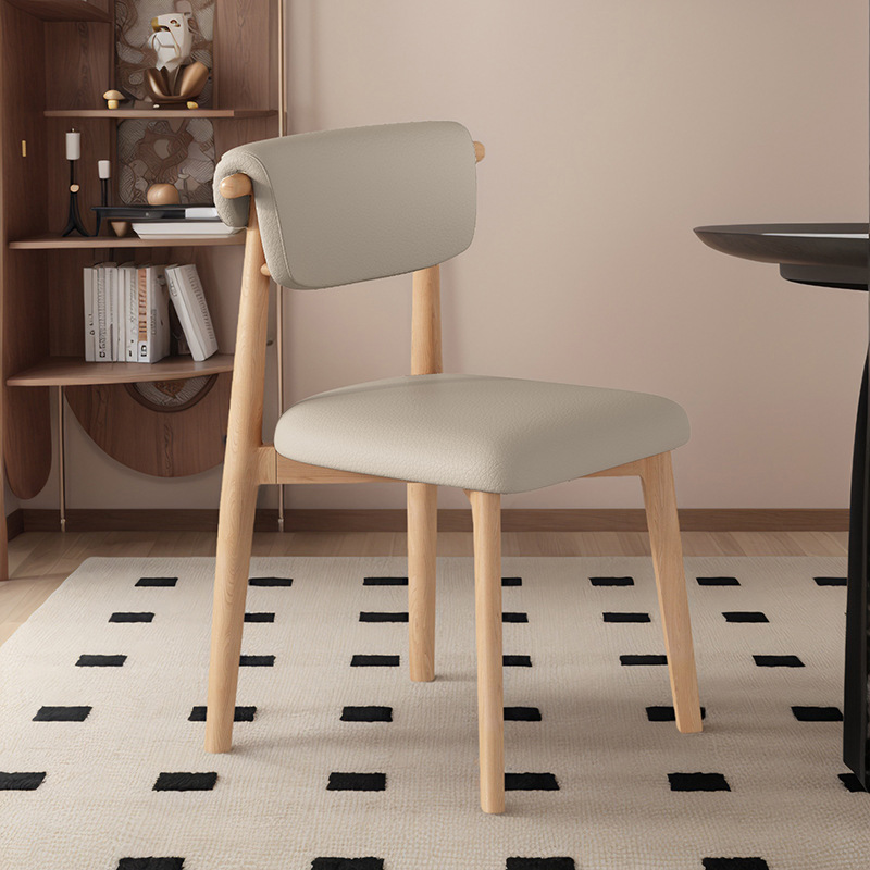 Silla de comedor de madera maciza, cuero de microfibra, restaurante doméstico, silla trasera de tela de algodón y lino, mesa y silla de comedor de hotel, taburete, silla duradera