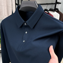 高端男士无痕T恤2025秋季时尚翻领中年潮流爸爸装冰爽长袖T恤衫