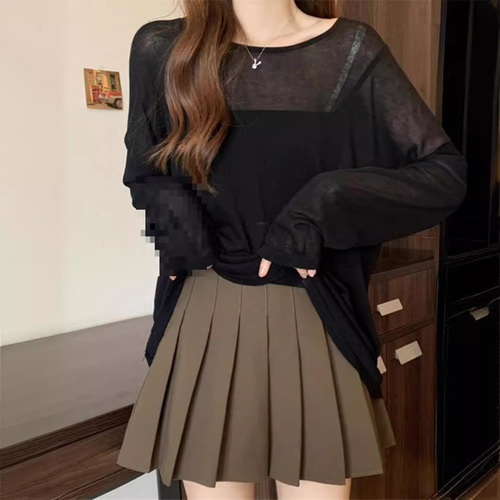 Women's Long Sleeve Summer Thin Casual Oversized Hoodie Air Conditioned Cover Shirt Solid Color Versatile Top