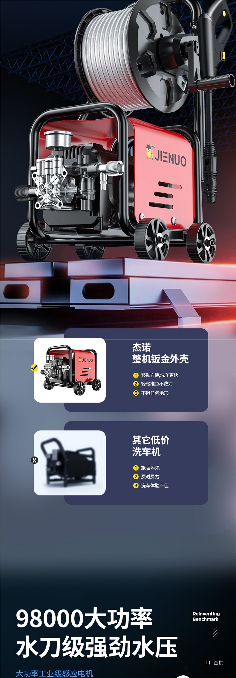 Car Wash Machine 220V Household High-Pressure Water Pump High-Power Booster Super Powerful Floor Cleaning Tool Car Wash Water Gun Qingpei Hui