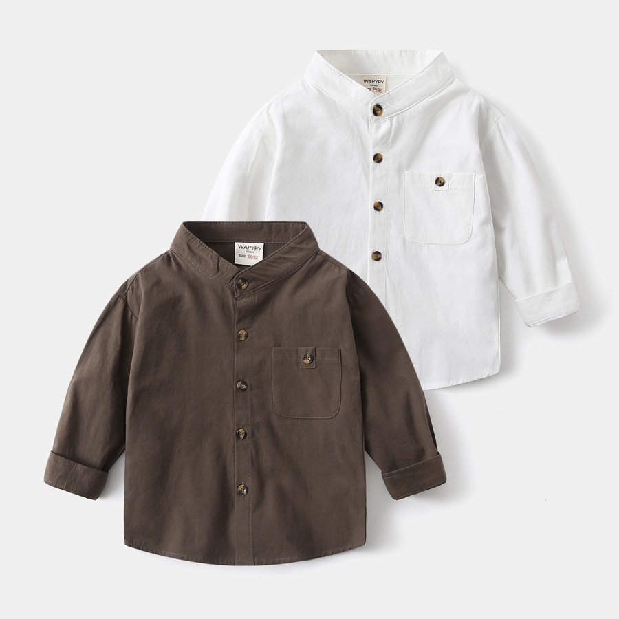Boys' Long-Sleeved Shirts 2026 Spring New Arrivals Children's V-Neck Shirts Baby Long-Sleeved Solid Color Shirts Wholesale