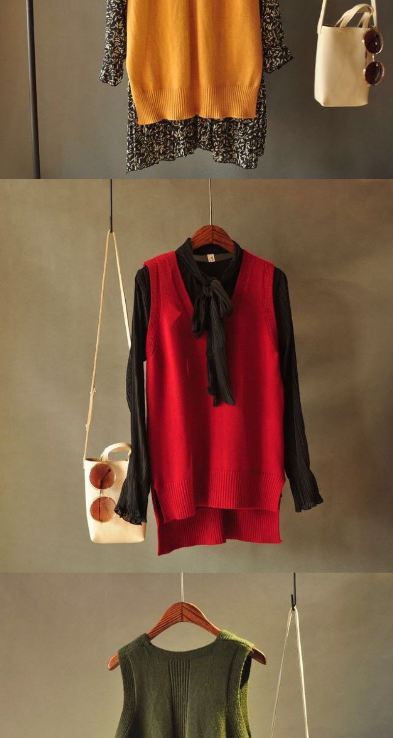 【 Cashmere Family 】 Neuer ärmelloser Pullover aus Wolle mit V-Ausschnitt, vielseitige Weste und Camisole-Oberteil_voghion.com