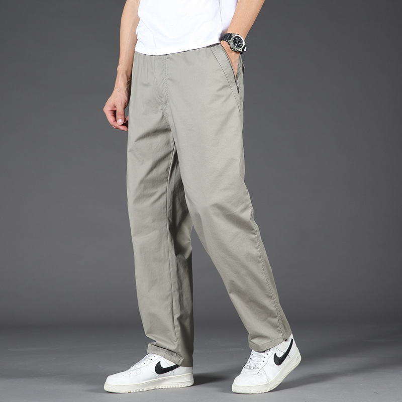 Thin fleece-lined zipper pocket plus size overalls elastic waist loose straight pants men's casual trousers