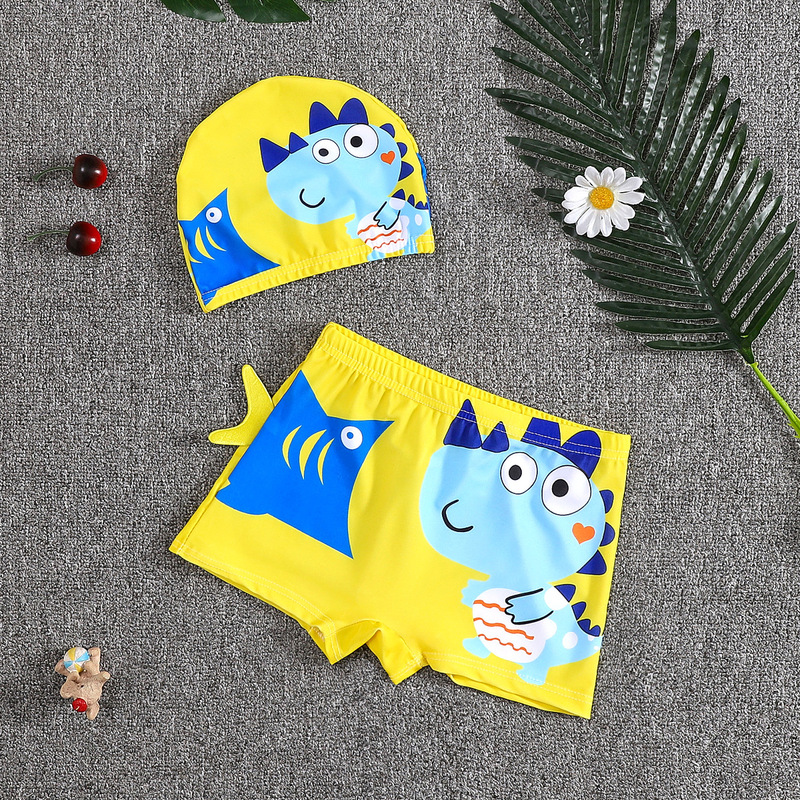 Children's Swimming Trunks Boys' Swimming Suit Cartoon Flat Angle Quick-drying Children's Baby Swimming Cap suit Small and Medium-sized Children's Boys Hot Spring