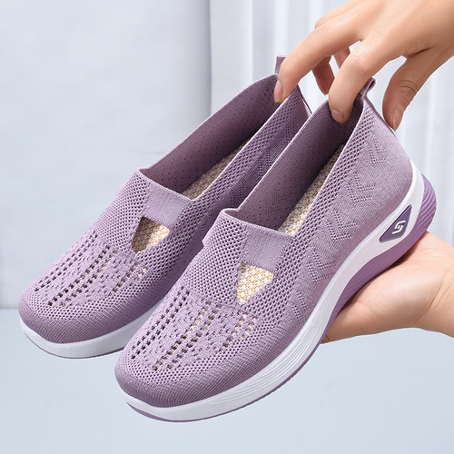 Shoes for middle-aged and elderly women, summer breathable and comfortable single shoes, factory direct sales, soft-soled casual slip-on mesh mom shoes