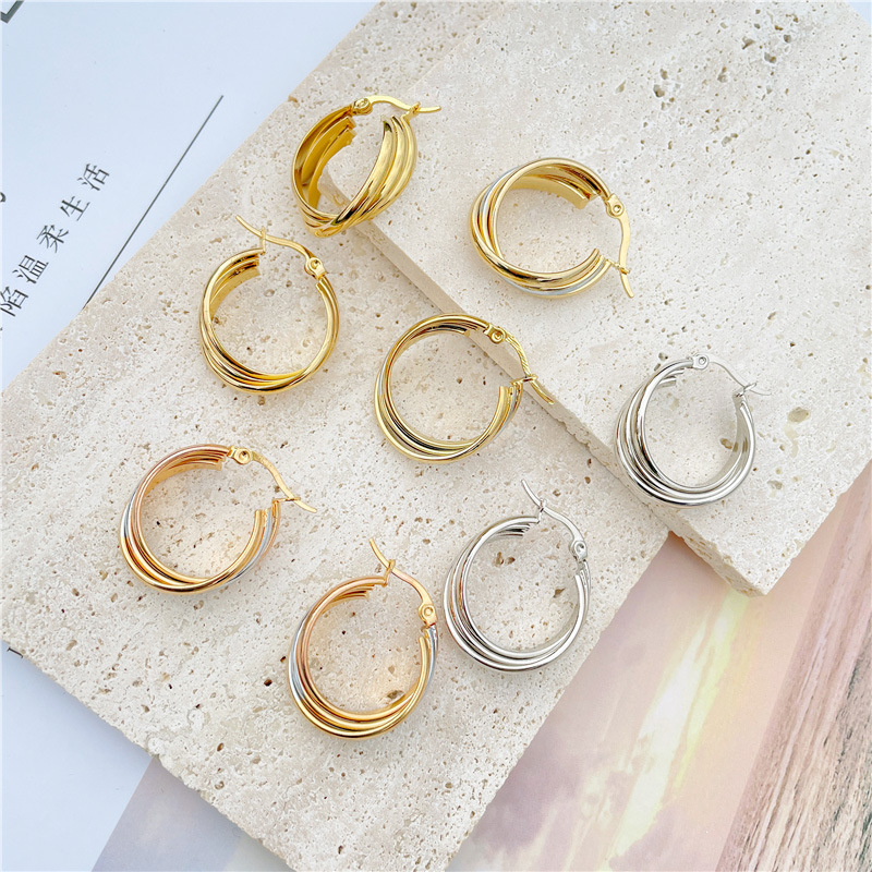 9g Weight Earrings Classification Street Occasion Stainless Steel Material Geometric, Circle Pattern Women'S Gender Round, Ellipse Design Simple Style Style Gold, Silver Color Simple Style Geometric Circle Stainless Steel Round Ellipse Earrings 1