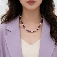 紫水晶淡水珍珠串珠项链秋冬毛衣链红玛瑙小众设计颈链高级感项链