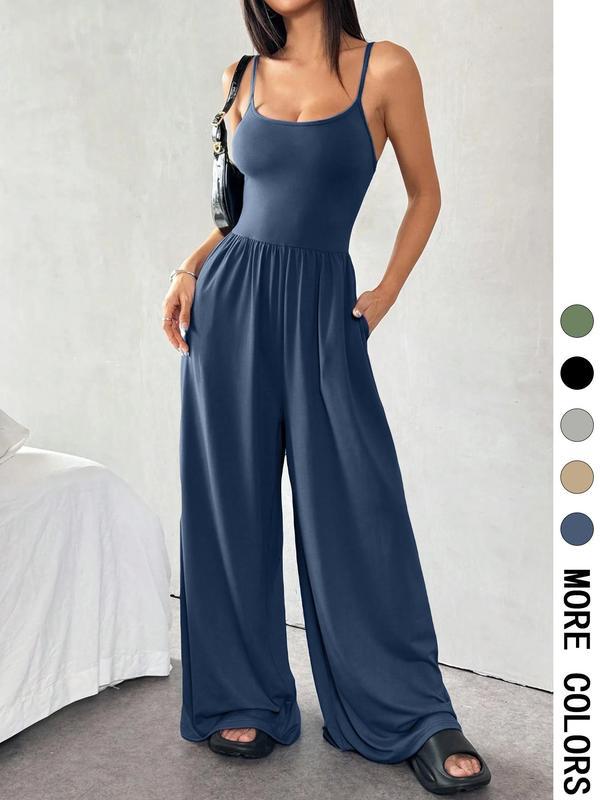 New Women's Solid Color Sling Jumpsuit Casual Minimalist Style