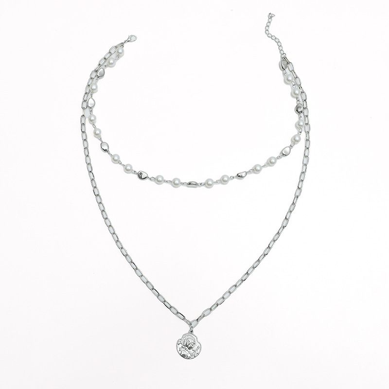 Simple Alloy Necklace Retro Pearl Pendant Clavicle Chainpicture1